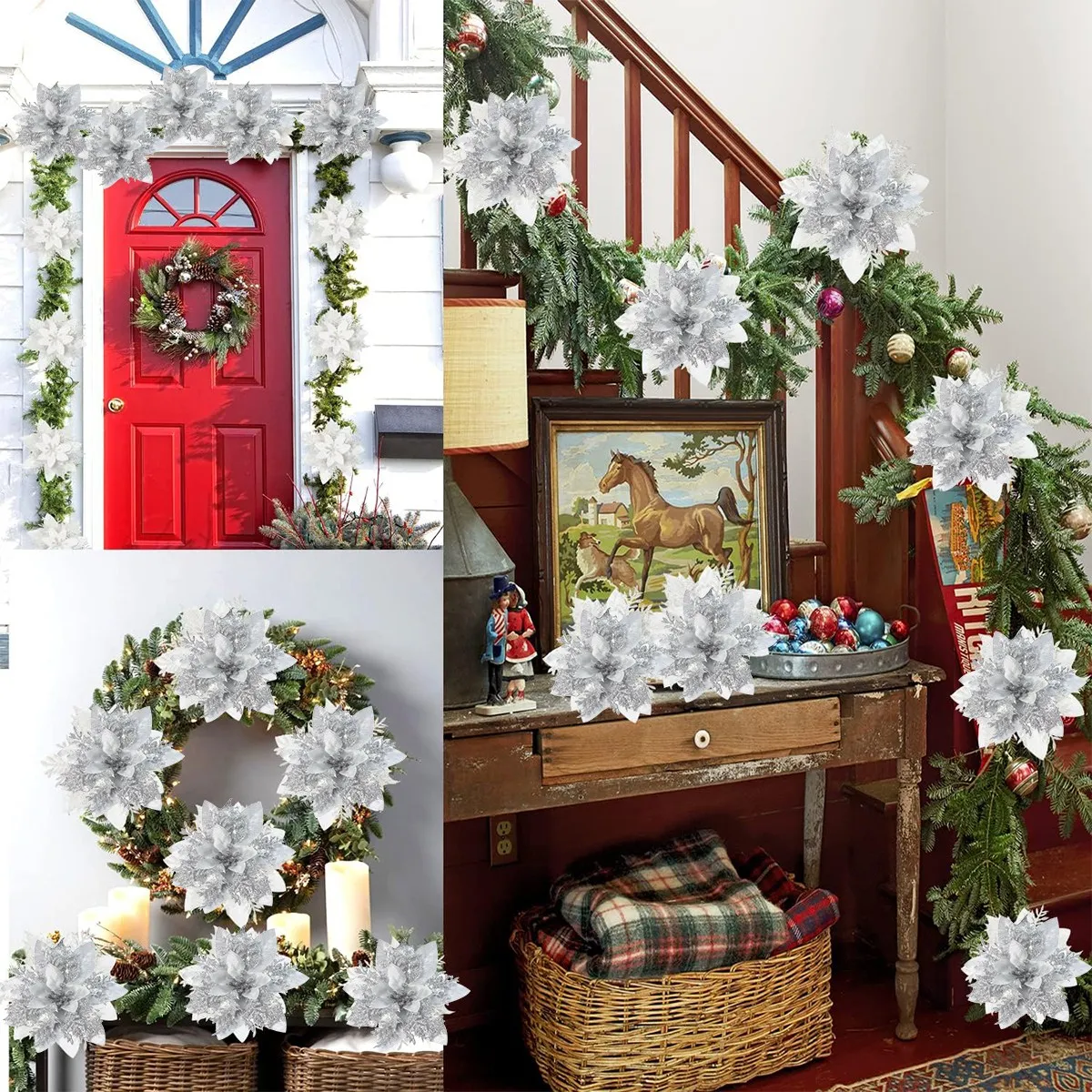 Weihnachts-Glitzerblumen, künstliche Blumen, Weihnachtsbaumschmuck für Zuhause, 2025, Baum-Anhänger, Ornamente, Navidad, Neujahr 2026, Geschenk – Detail 16