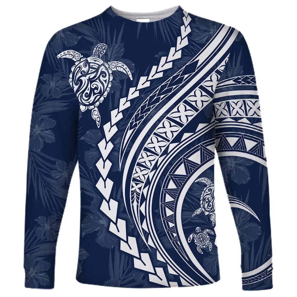 New Style Men\'s Polynesian Long-sleeved T-shirt 3D Printed Turtle Hibiscus Luxury Print Men\'s Autumn Casual Round Neck Tops