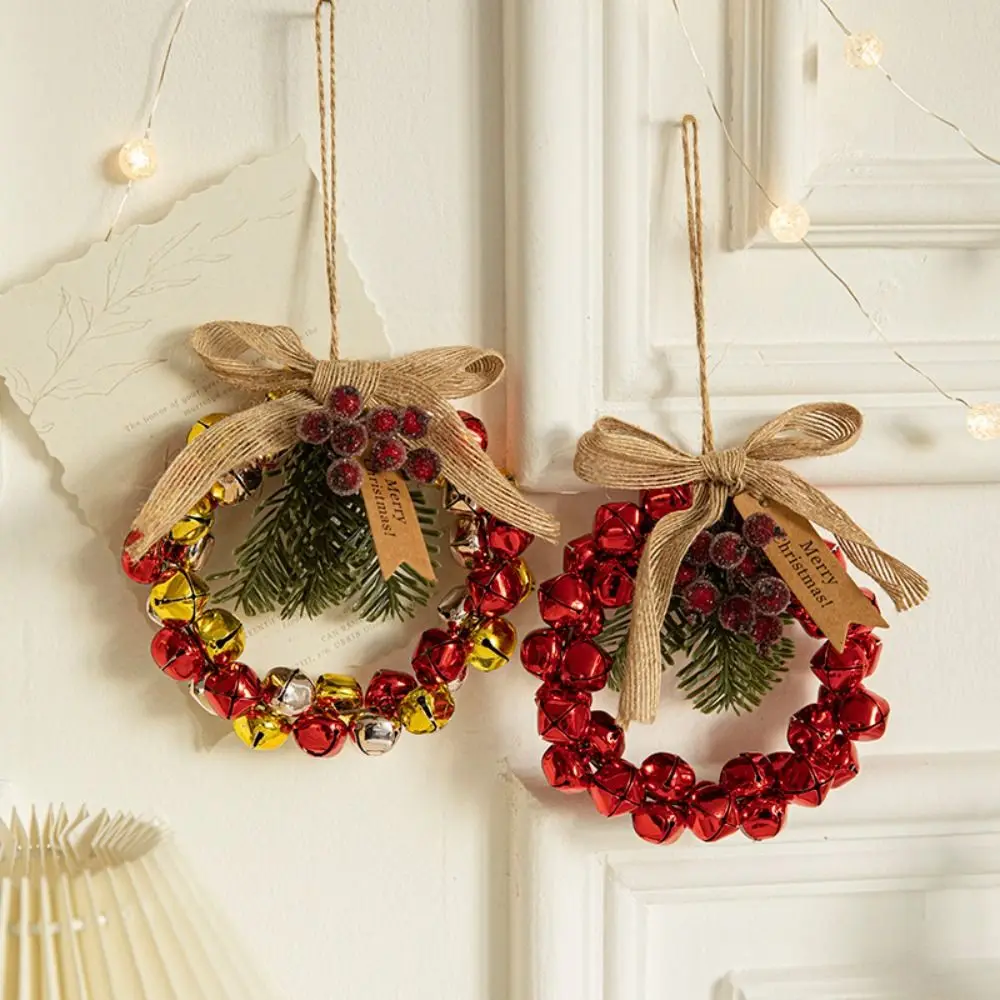 

Hanging Bells Red Christmas Velvet Bow Bell Green Hanging Christmas Chime Bell Metal Festive Pine Cone Bell Pendant Garden Decor