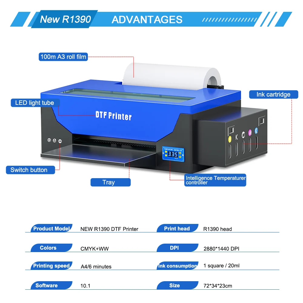 DTF Printer A3 R1390 T-shirt Printer Machine DTF Impresora Direct Transfer Printer DIY Gift in Christmas A3 DTF Transfer Printer