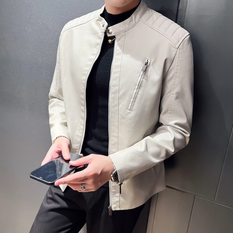 

Fashionable Men Leather Clothes Handsome Warm Male Attractive Locomotive Zipper Cuffs Technology Cool Trendy Men Leather Coats