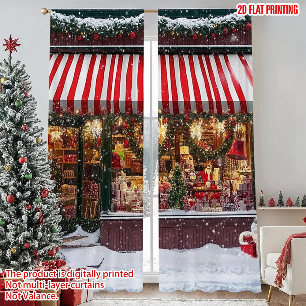 

2pcs 2D flat printing Christmas Window Curtains Christmas7 Versatile Polyester Fabric Without Electricity Family Party