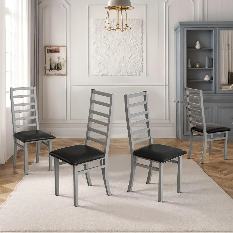 Metal 4Piece Dining Chairs Set 42.13 Tall Back with PU Leather Cushion Seat Armless Chairs Set of 4 Modern Farmhouse High Ladde