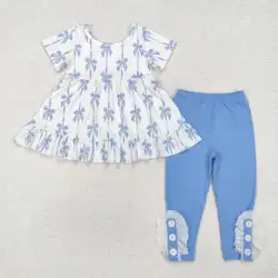 NEW rts fall hot sale infant girls bow pattern set wholesale boutique fashion girls clothing