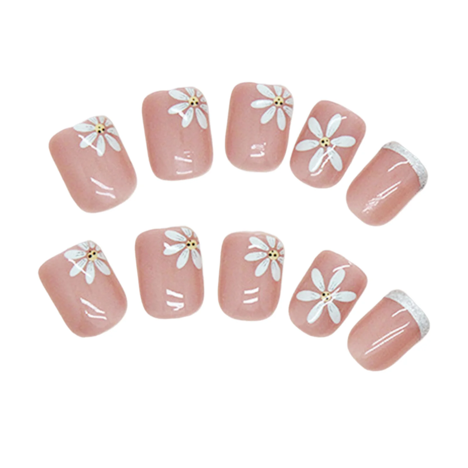 Sunflower Pink Round Fake Nails Popular Durable Press-on Nails for Fingernail DIY Decoration