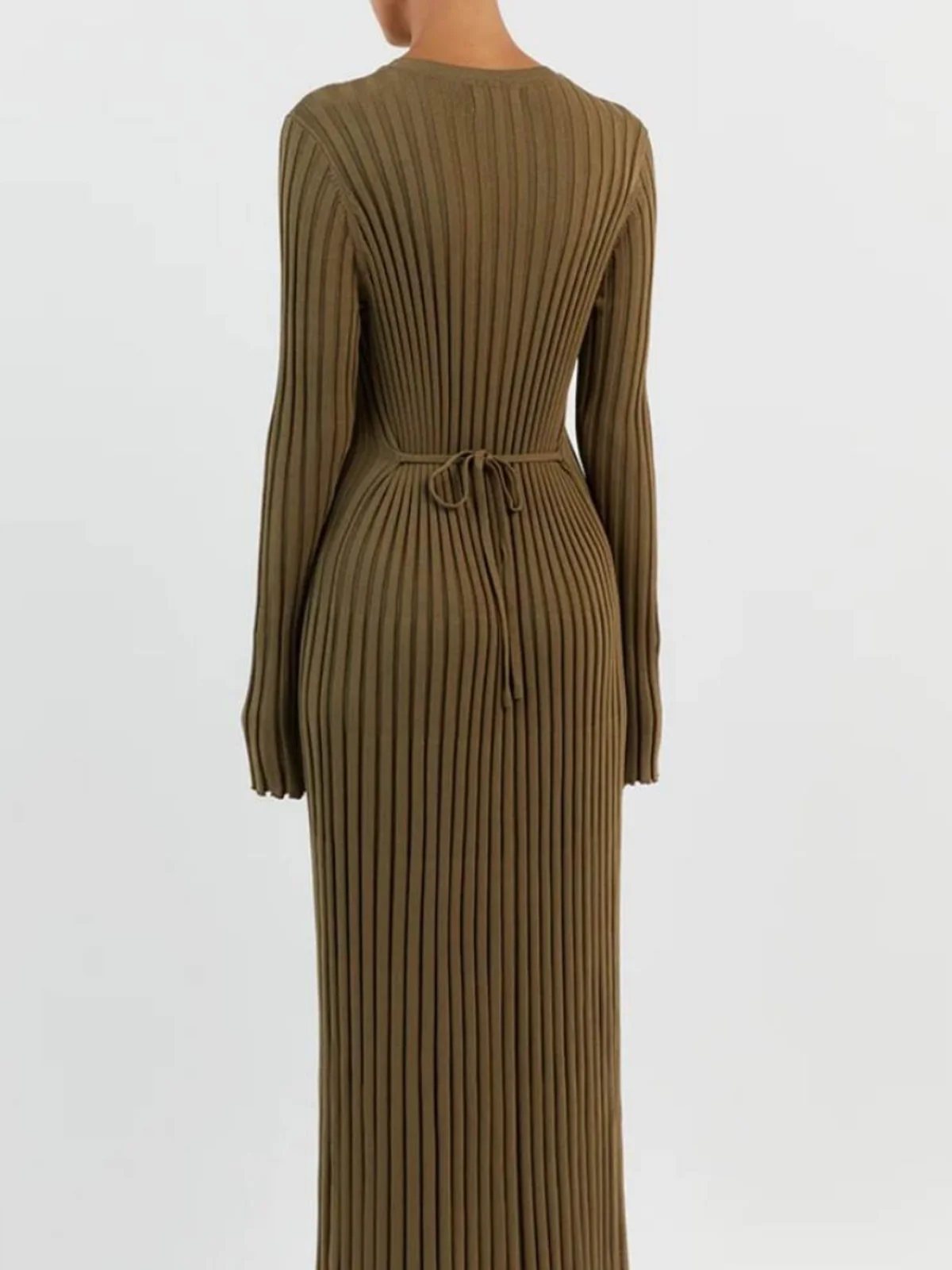 여성용 니트 롱 드레스 벨 슬리브와 스트라이프 섹시한 미드 웨이스트 디자인 순색 캐주얼 가을용