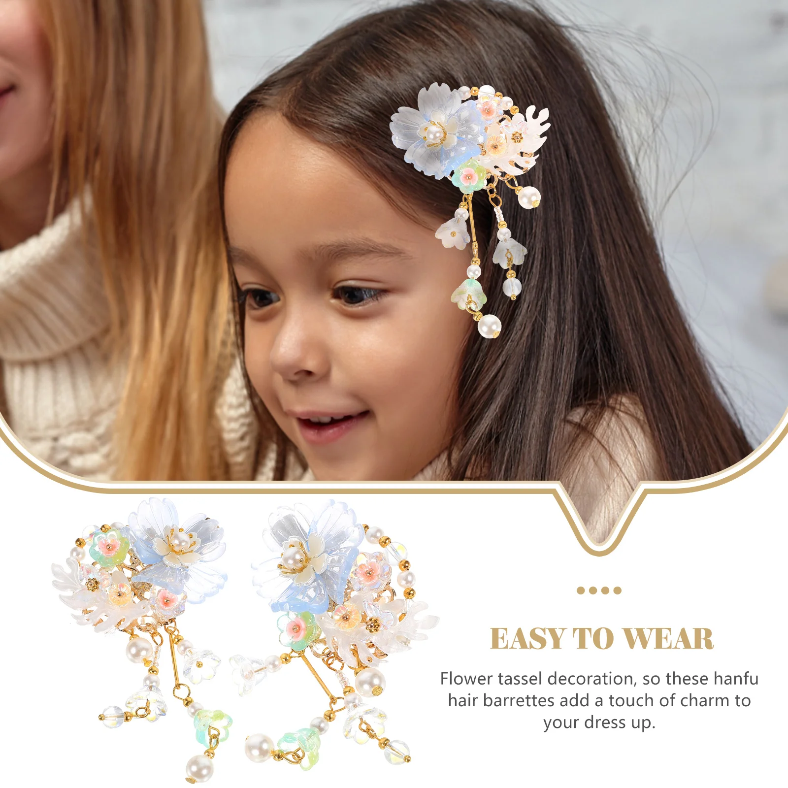 

1Pair Hanfu Hair Barrettes Traditional Chinese Hair Accessories for Women Flower Metal Clips Elegant Daily Wear Aesthetic Style