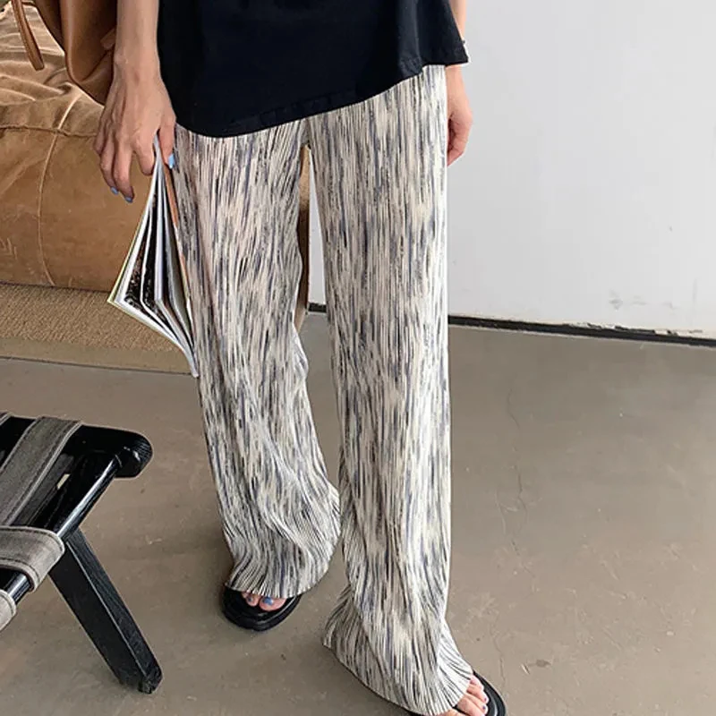 

Rimocy Summer Pleated Tie Dye Pants Women Korean Style Straight Wide Leg Trousers Woman High Waisted Streetwear Pants Feamle