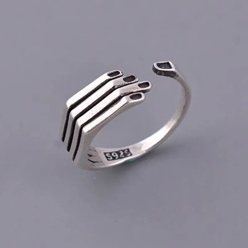 BF CLUB 925 Sterling-Ringe für Damen, schlicht, geometrisch, handgefertigt, unregelmäßig, Retro-Vintage-Handring, allergiefrei, als Geburtstagsgeschenk