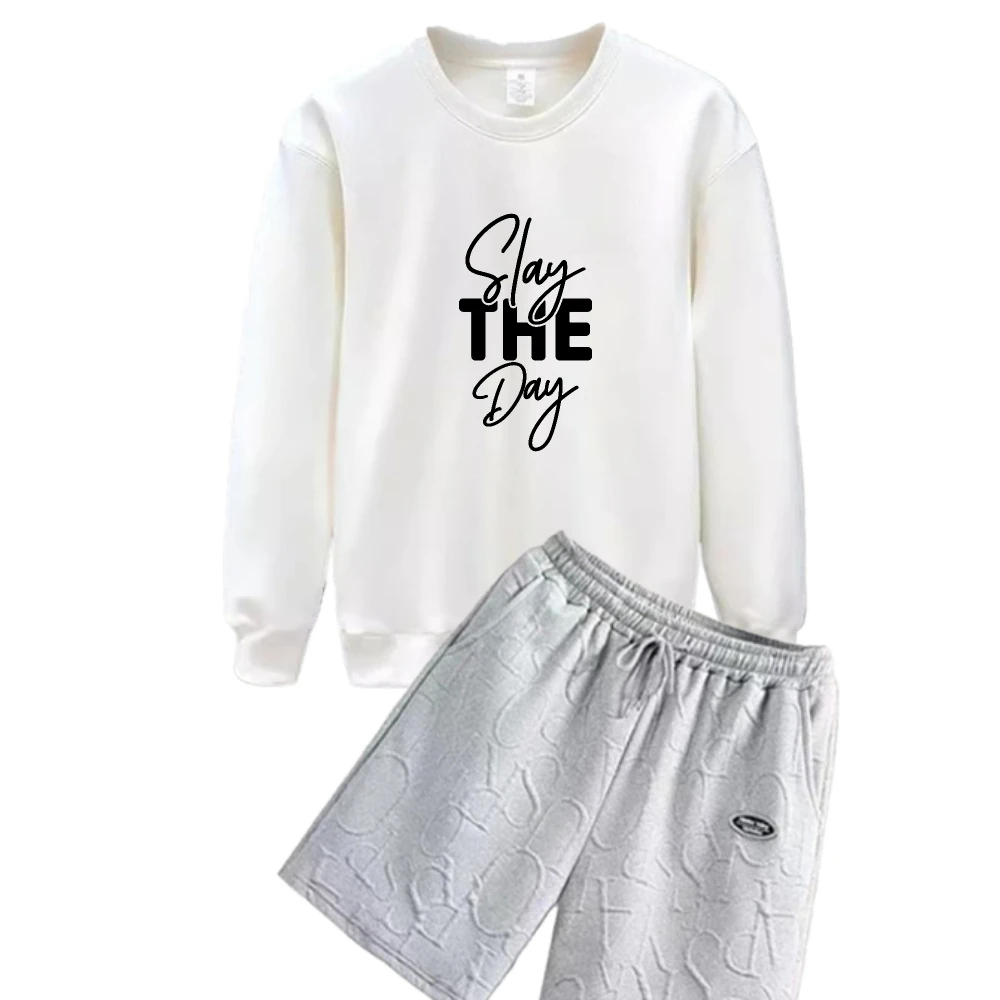 

2025 Autumn And Winter Men's Casual Long Sleeve T-Shirt Simple English alphabet Printing Set Perfect for Daily Wear and Outings