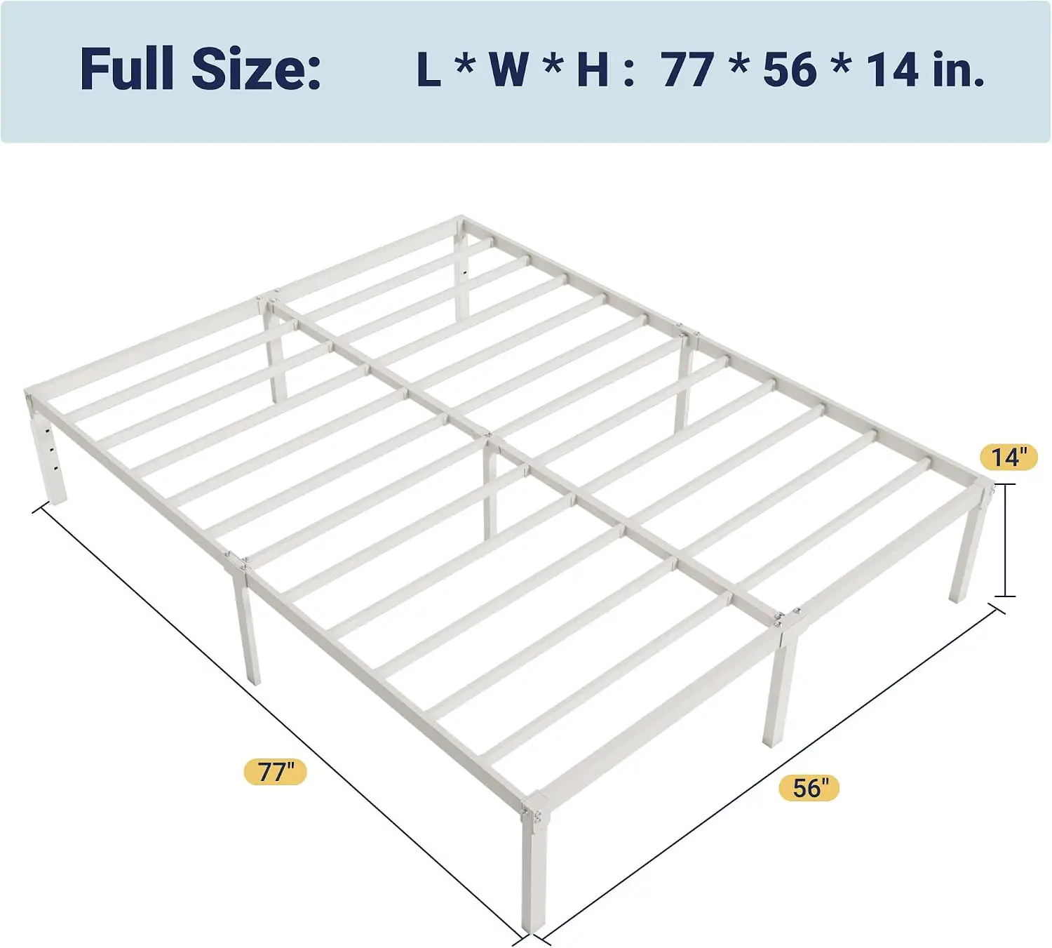 Allewie Full Size Bed Frame, 14 inch Metal Beds with Storage Space, White