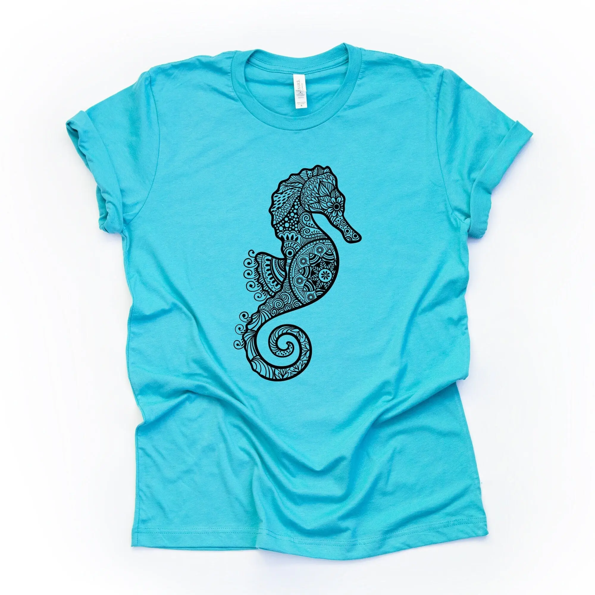 Seahorse Zentangle Super Cute Mandala Design On Premium Bella Canvas Unisex Shirt 2 Color Choices Plus Sizes Available