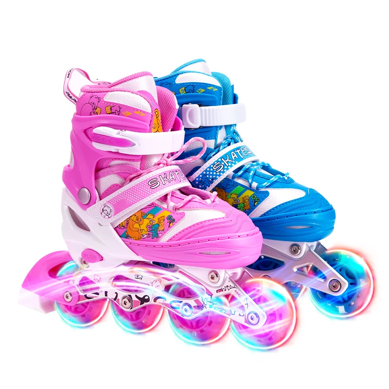 

Заводская поставка, колеса с подсветкой для фитнеса, детские регулируемые роликовые коньки, удобные роликовые коньки, 4-колесные мигающие роликовые коньки