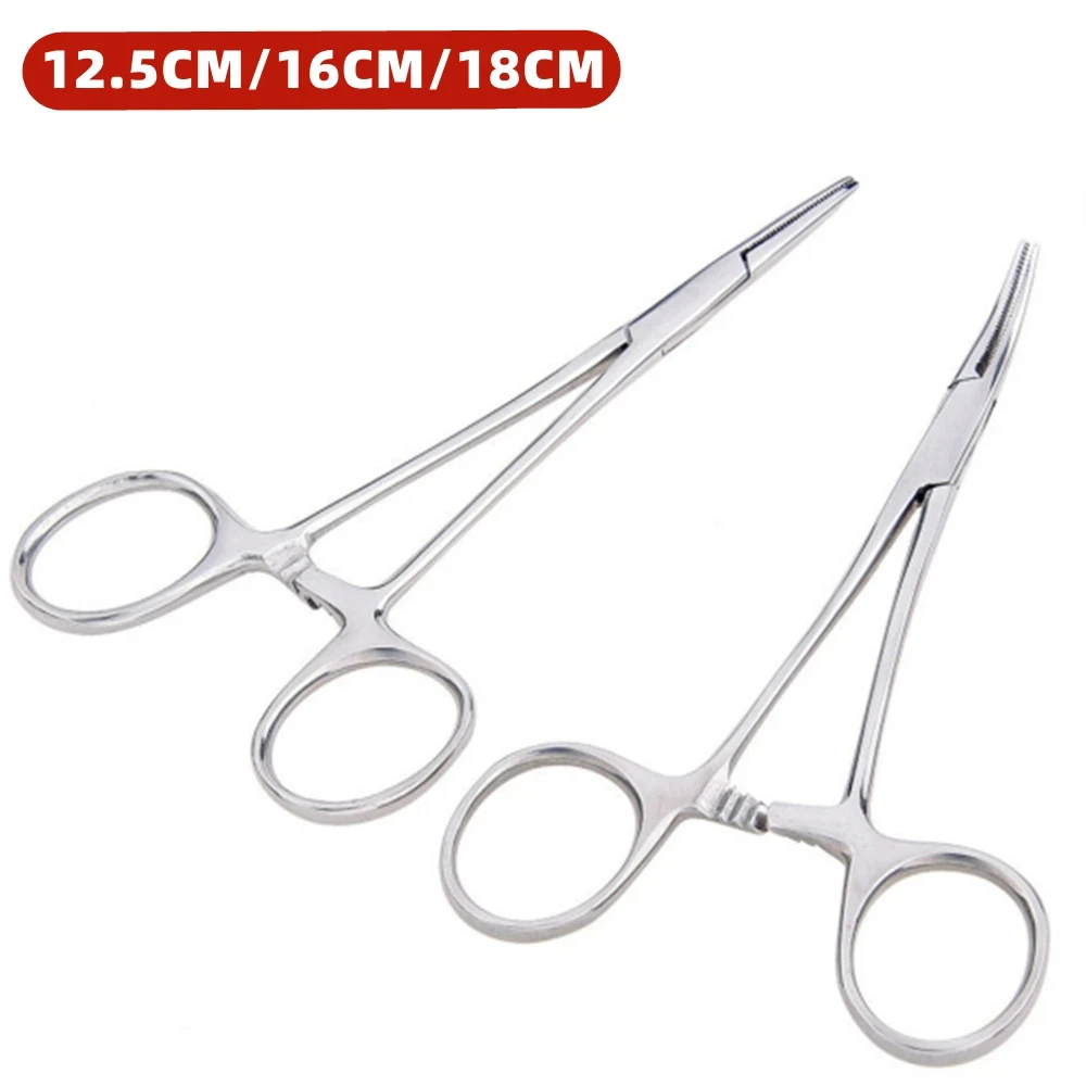 Pinzas hemostáticas de acero inoxidable, Herramienta de bloqueo hemostático, alicates de pesca, Punta curva/recta, 1 unidad