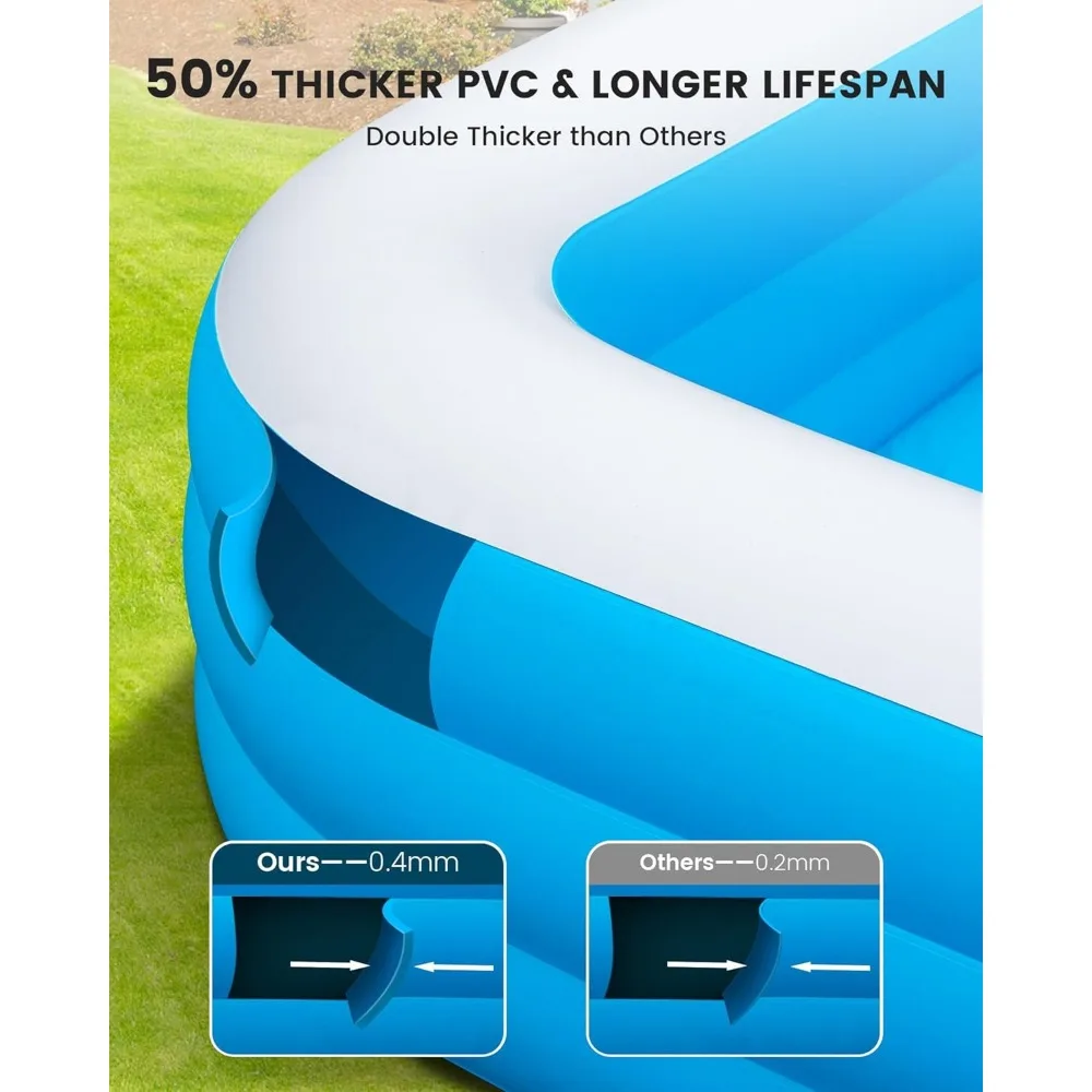 Inflatable Pool with Pump, 130" x 72" x 22" Full-Sized Blow Up Pool for Adults, Enduring Thickened Swimming Pools for Family,