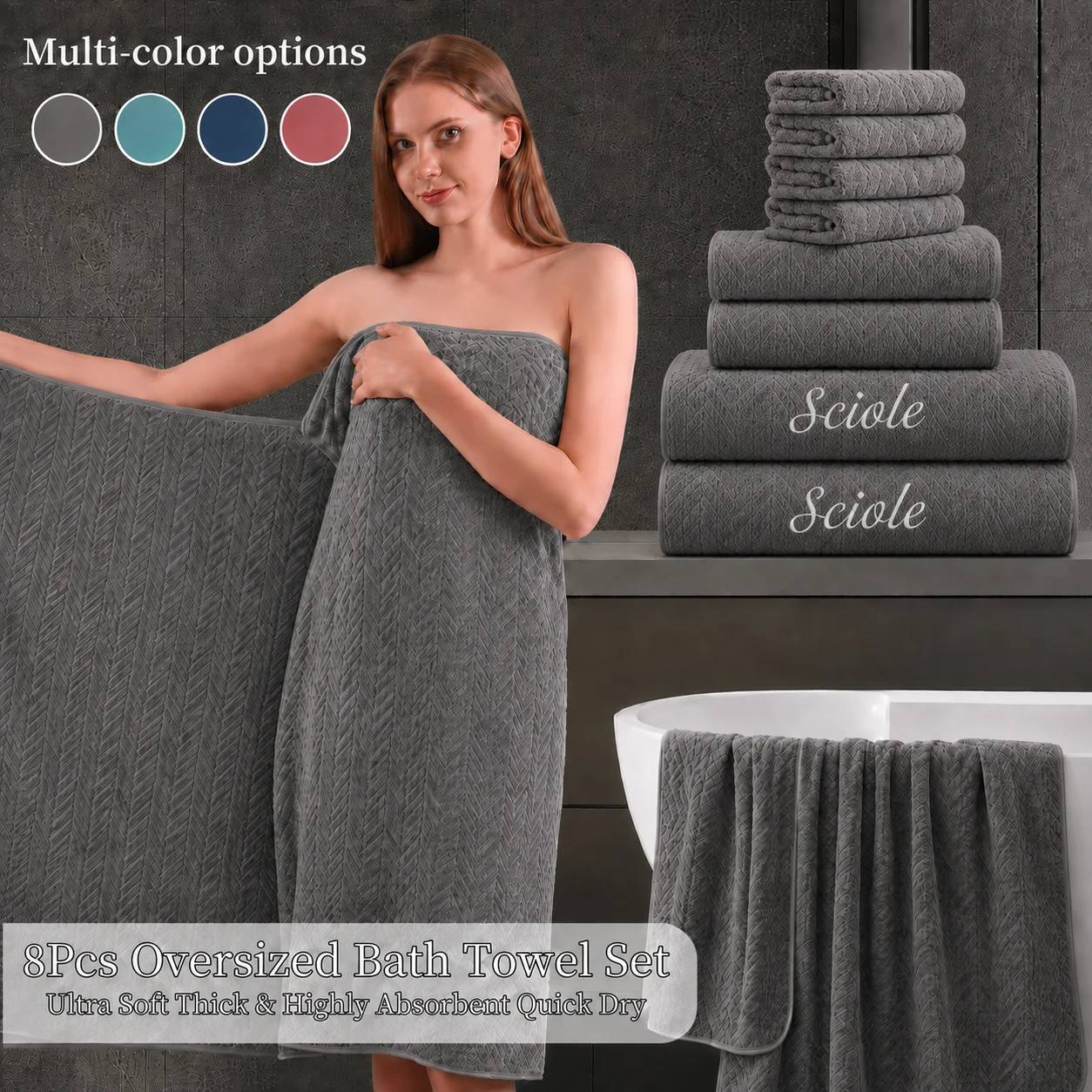 8pcs Extra Large Bath Towel, Ultra-Soft Thick Bath Towel Highly Absorbent Quick Dry Towel 280GSM Includes 2 Oversized Bath Towels& 2 Hand Towels& 4 Towels for Bathroom Hotels Gym, Hand Towel
