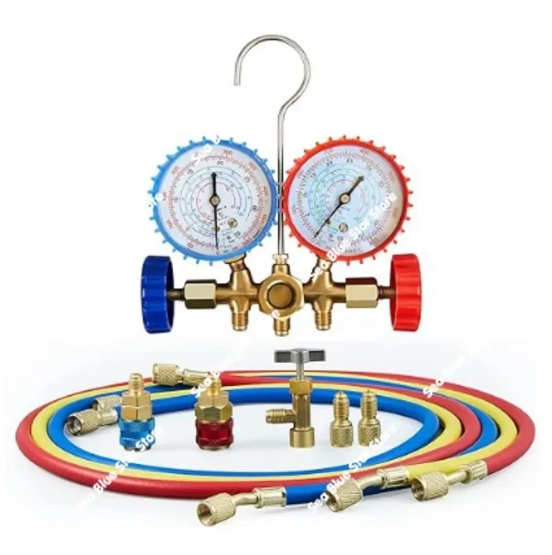Automotive air conditioner fluoride gauge Yiheng pressure gauge pressure explosion-proof refrigerant double gauge valve tool set