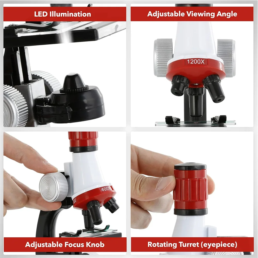 Microscope Kit Lab LED 100/400/1200X Home School Educational Toy Gift Refined Biological Microscope For Kid Child