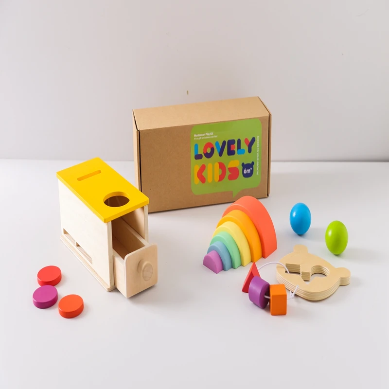 Montessori Wooden Toys Baby Colorful Wooden Throwing Coin Drawer Box Drum Training Kids Sensory Early Education Toys Baby Gifts