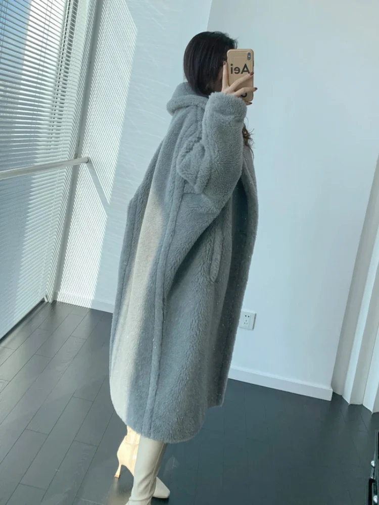 New Casual Teddy Bear Coat Women Mid-length Autumn Winter Fashion Thick Real Fur Teddy Fur Coat Loose Big Size Fur Jacket Winter