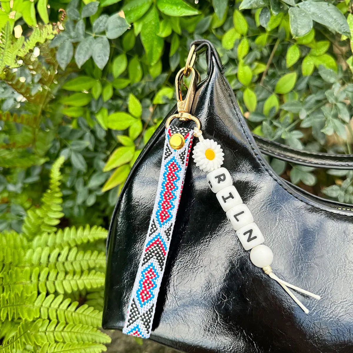 Custom Daisy Keychain, Bohemian Bag Charm