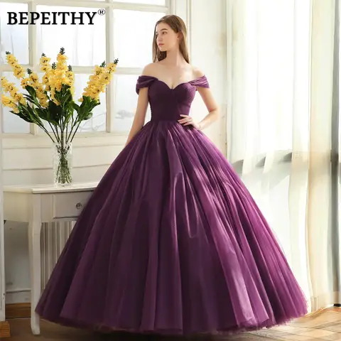 Purple Off Shoulder Evening Dress BEPEITHY
