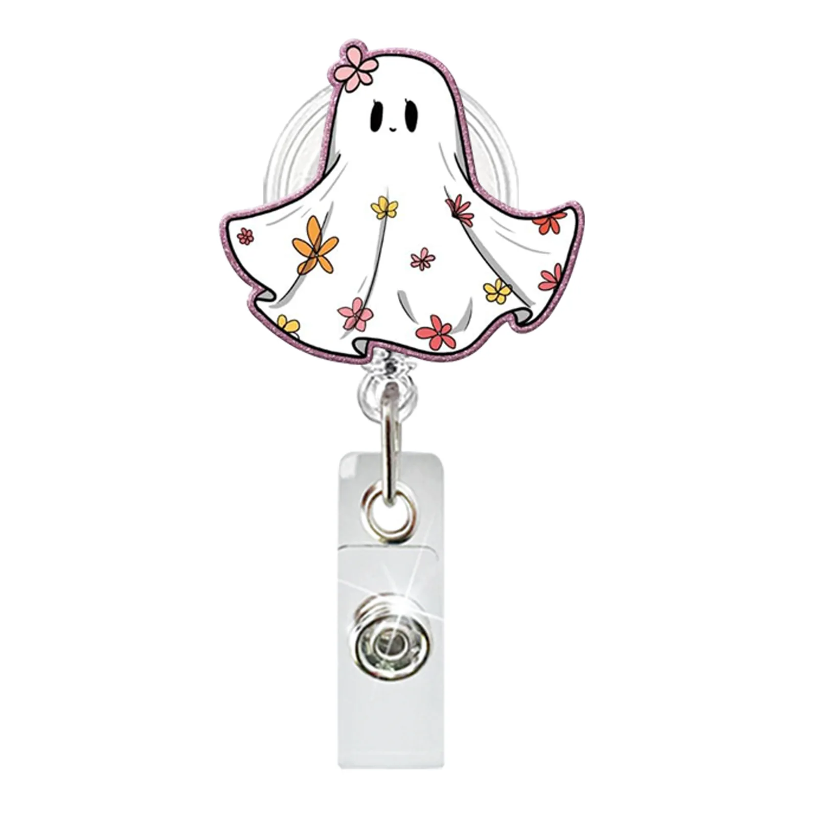 2026 New Design 1 Piece Anime Halloween Style Boo Pumpkin Retractable Name Tag ID Card Holder Nurse Badge Reel Keys Lanyard