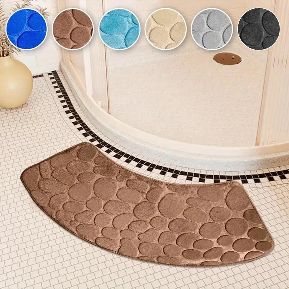 Bathroom Absorbent Mat Curved Shower Room Door Mat With Non Slip Base  For Shower Tub Living Room Kitchen Floor Applications
