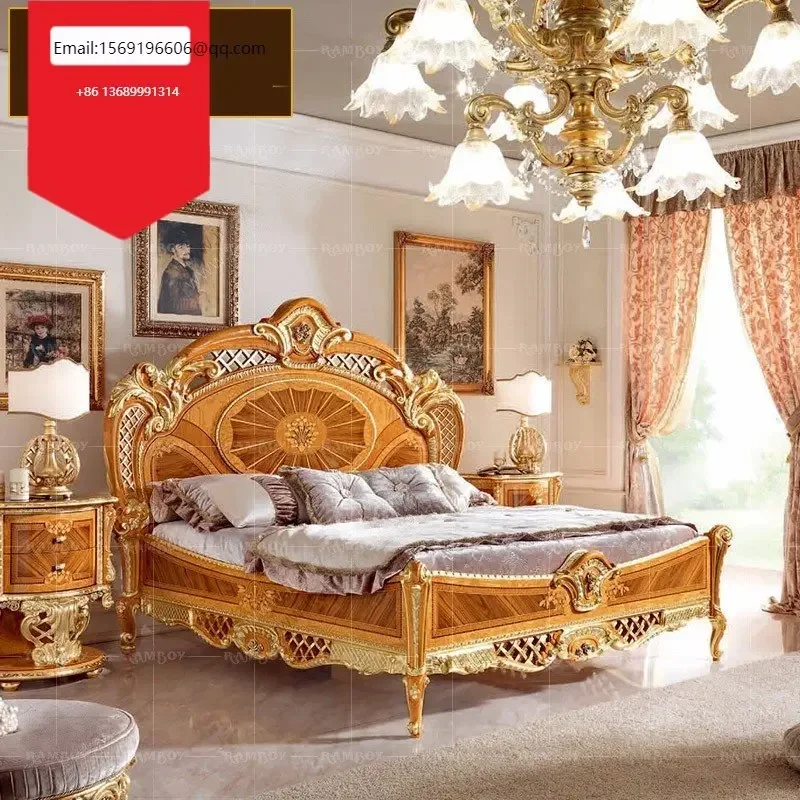 

European style solid wood carved Italian court double villa bedroom Princess fashion wedding bed