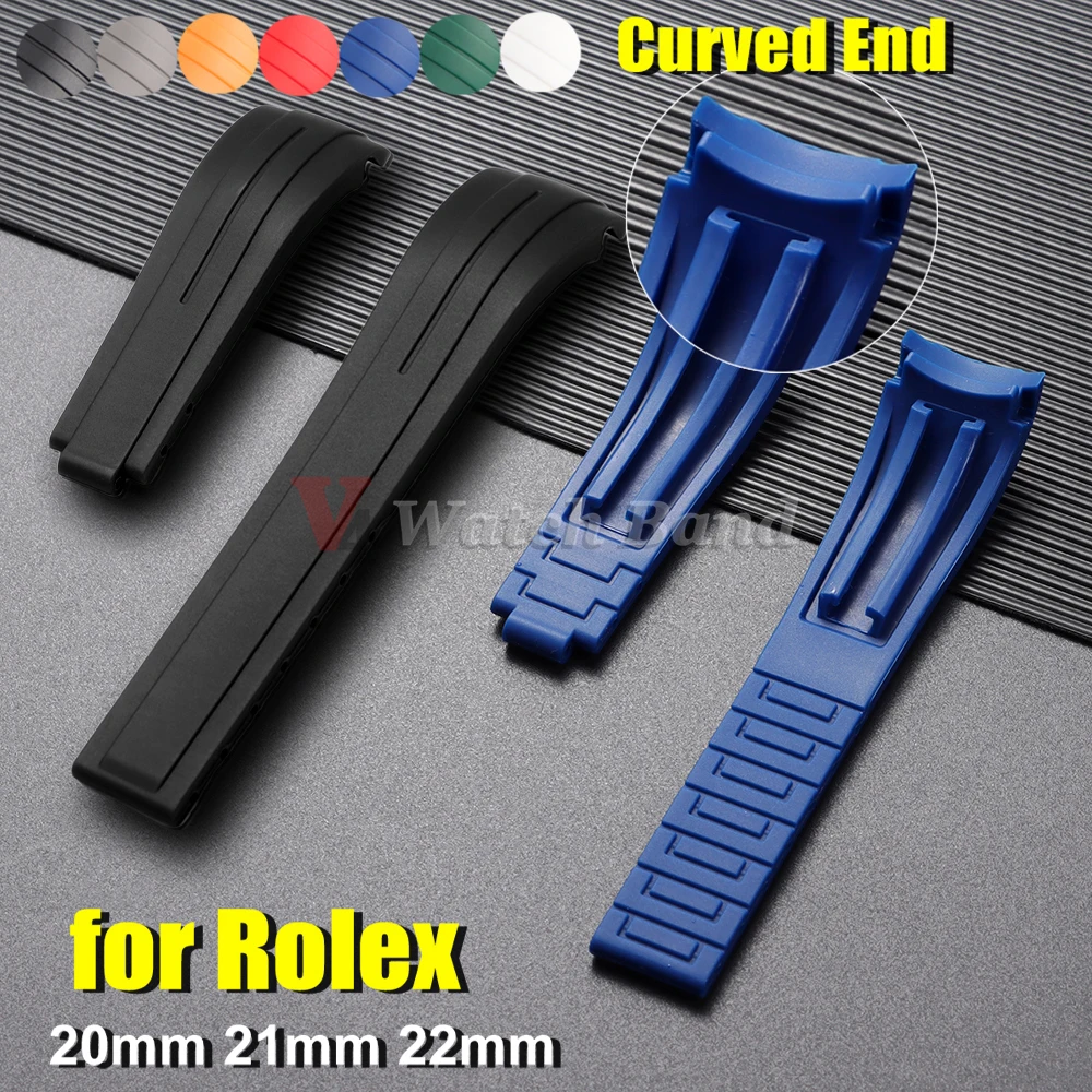 20mm 21mm 22mm Curved Silicone Strap for Rolex DAYTONA SUBMARINER Yacht-Master GMT Explorer Wrist Band Rubber Sport Bracelet