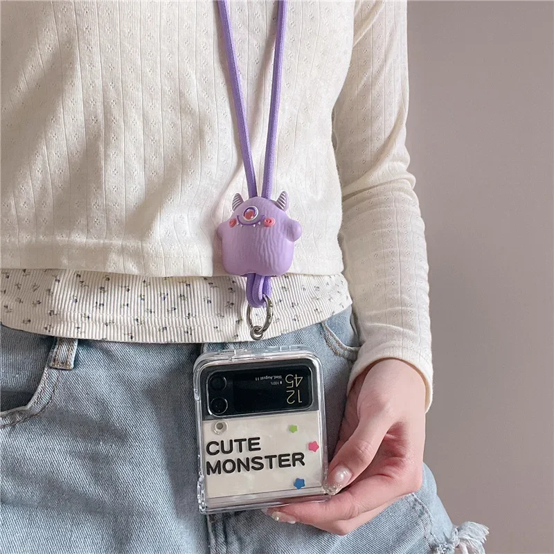 Linda funda de teléfono con cordón Monster para Samsung Galaxy Z Flip 6 5 4 3, funda trasera protectora para ZFlip4 ZFlip5 ZFlip6