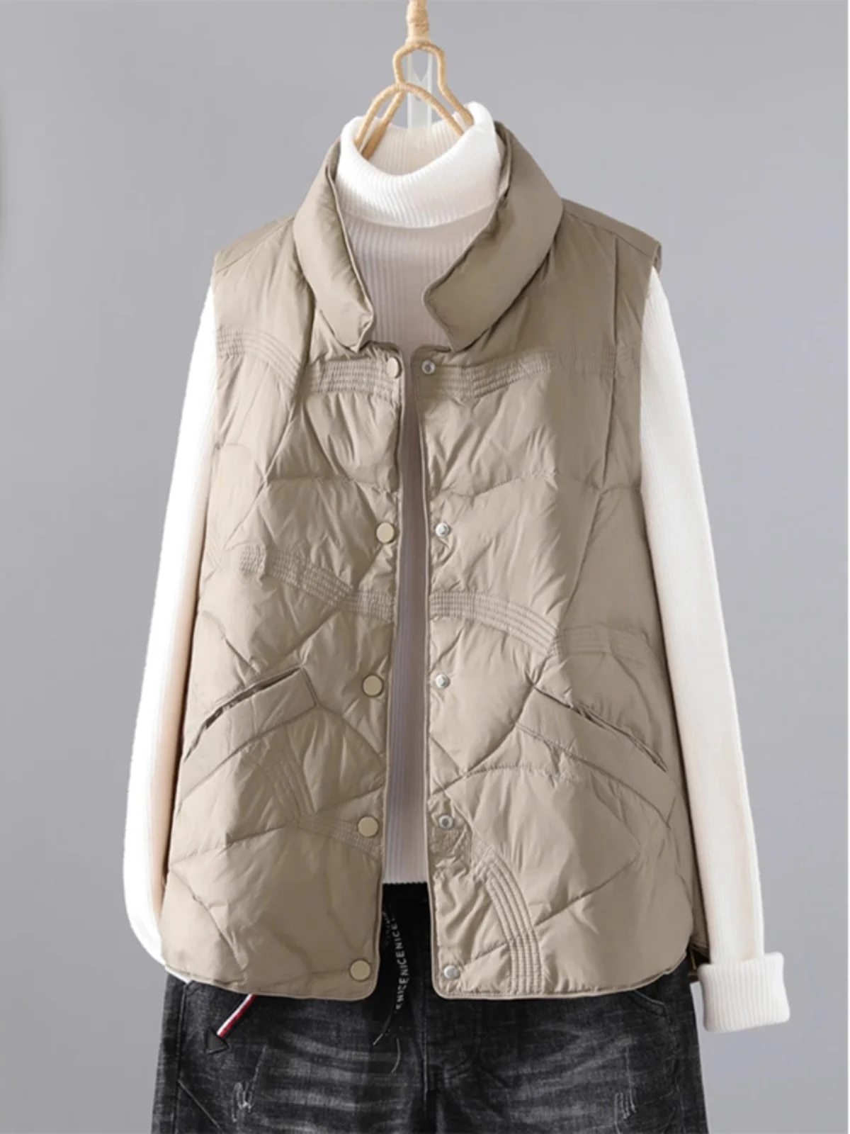 

Легкий осенне-зимний пуховый хлопковый жилет, женская модная верхняя одежда, воротник-стойка, теплый жилет Jaet