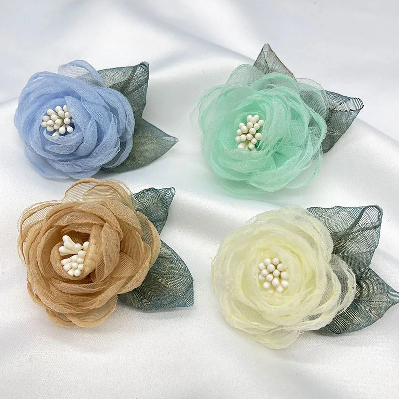 

Organza burning edge flower accessories fabric stereo flower brooch accessories hairpin diy hand-made semi-finished accessories.