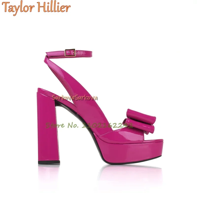 

Patent Leather Shiny Thick Heel High Heels Round Head Open Toe Buckle Strap Women'S Sandals Fashionable Simple Ball Dress Shoes