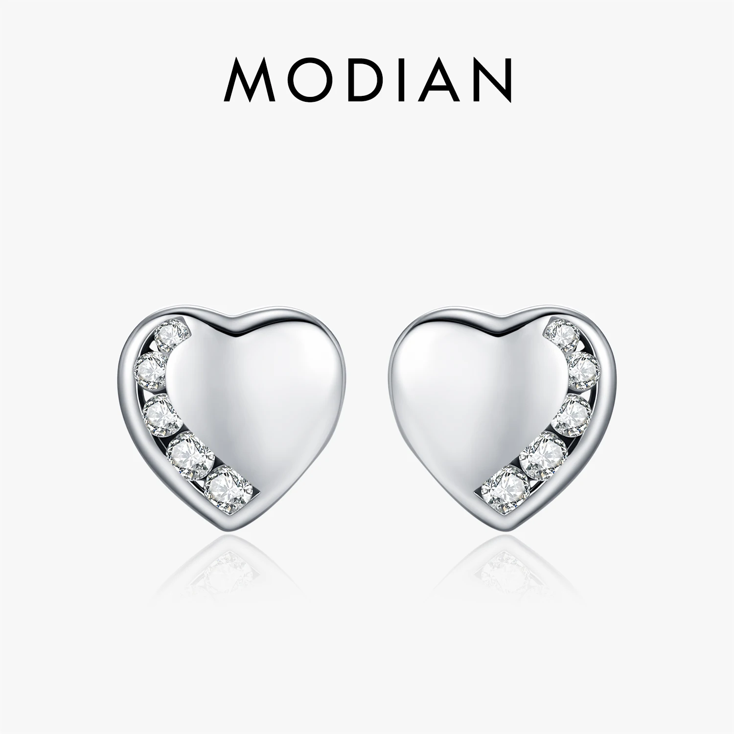 MODIAN Ohrstecker aus 925er-Sterlingsilber, modisch, funkelnd, klare CZ-Herz-Ohrstecker für Damen, tägliches edles Schmuckzubehör