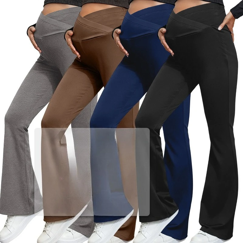 Pregnant Yoga Pants With Cross Support Abdominal Belt High Waist Slim Fit Flared Pants European And American Pregnancy Leggings