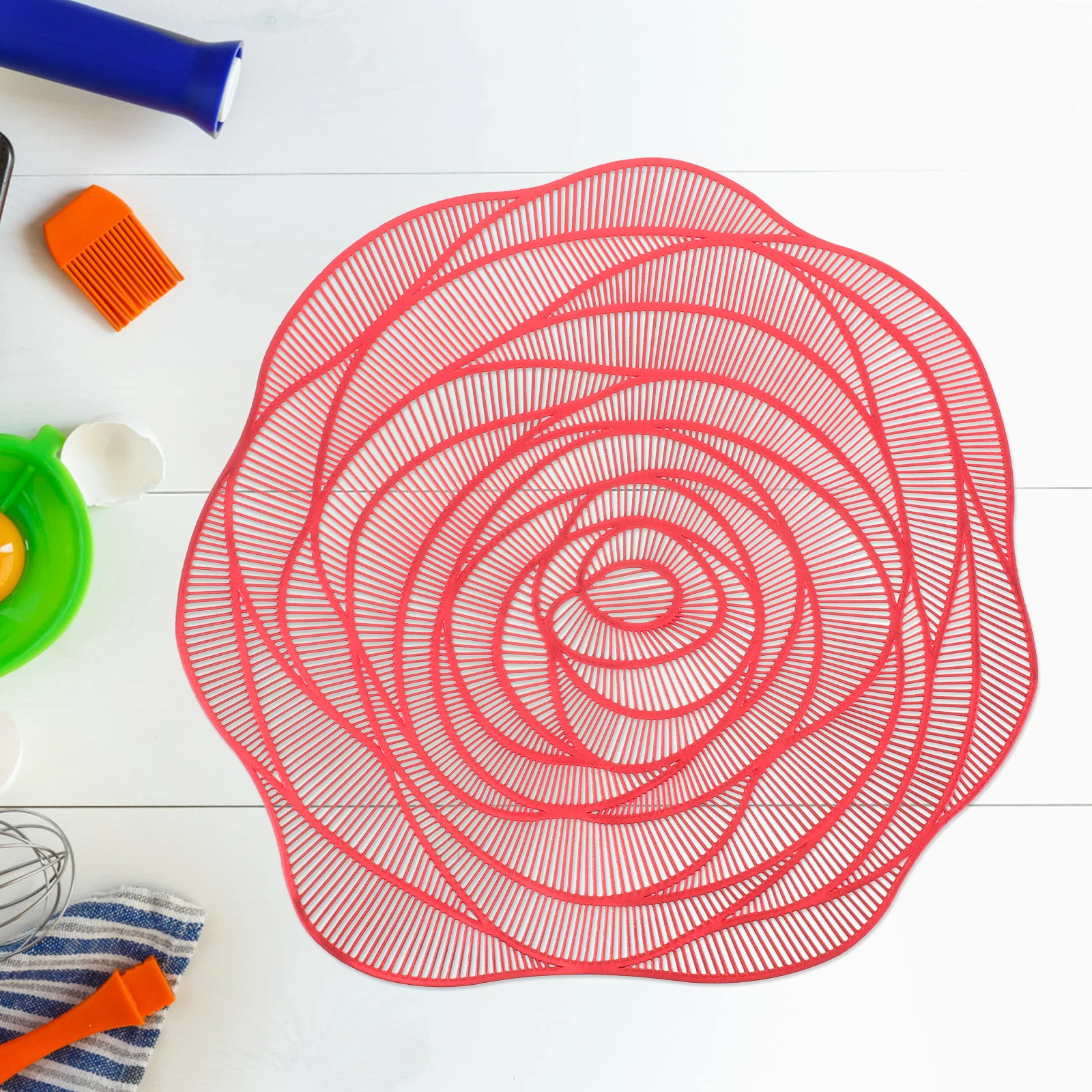 

2pcs Rose Thermal Insulation Anti-Scalding Placemat Pvc Non-Slip Table Mat For Dining Room Bowl Pad Coasters Hollow Design Red