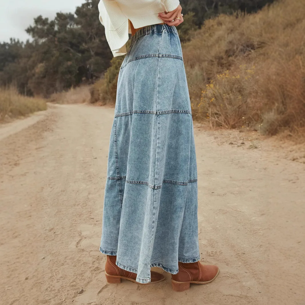 Lady Cloth New Bohemian A-line Layered Patchwork Women's Denim Skirt 8943 Evening Dresses Y2k、 Femme Boho Bandage