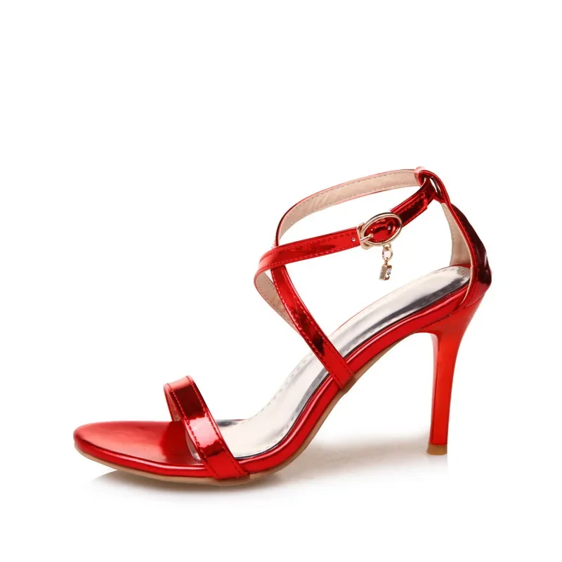 صنادل النساء موضة مثير رقيقة عالية الكعب الكاحل مشبك حزام اللمحة تو الصيف نادي فستان الحفلات أحذية الزفاف العروس حجم كبير 171