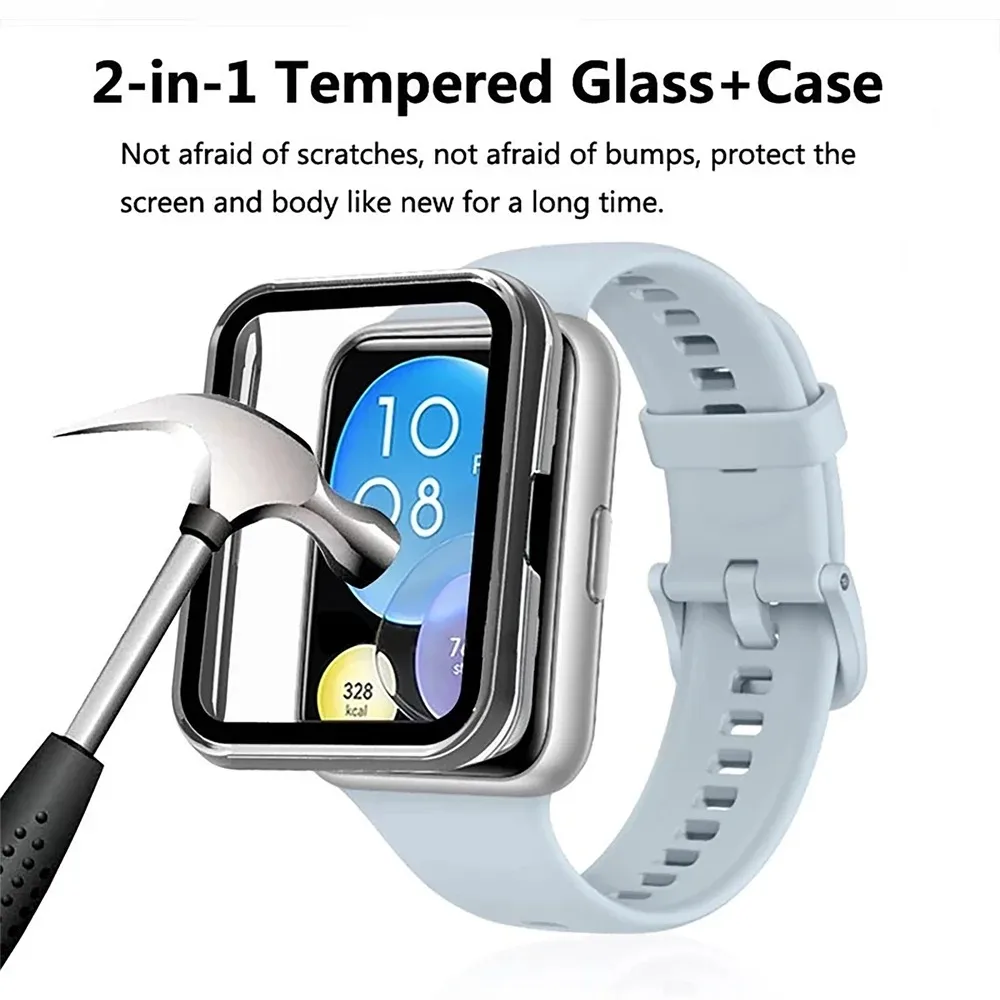 PC+Glass Watch Protective Case Hard Full Coverage PC Shell Anti Scratch and Rubbing Lightweight for Huawei watch fit2