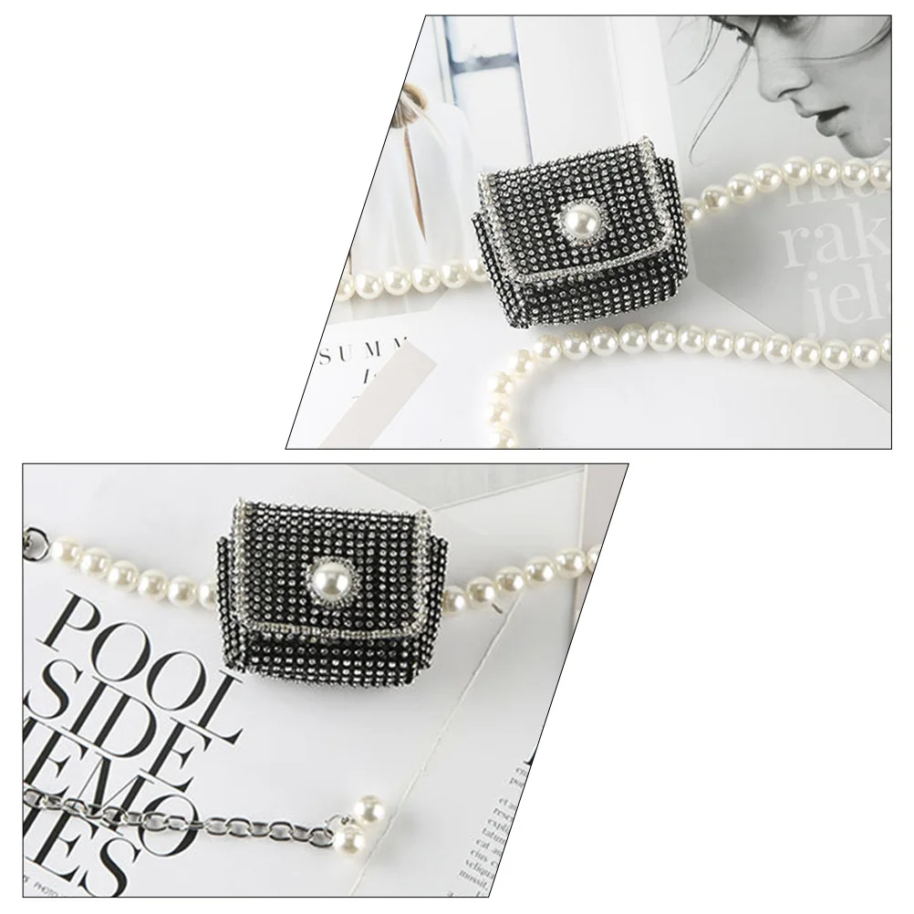 

Pearl Waist Bag Lightweight Rhinestone Chain Bag for Women Girls Casual Travel School Daily Essentials Pouch Fashion Storage