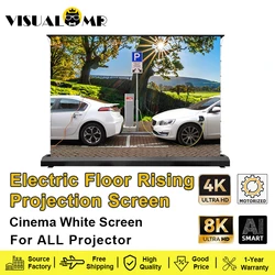2025 Newly Upgraded Electric Floor Rising Cinema White Projection Screen Tab-Tensioned Motorized 150inch 4K 8K For All Projector