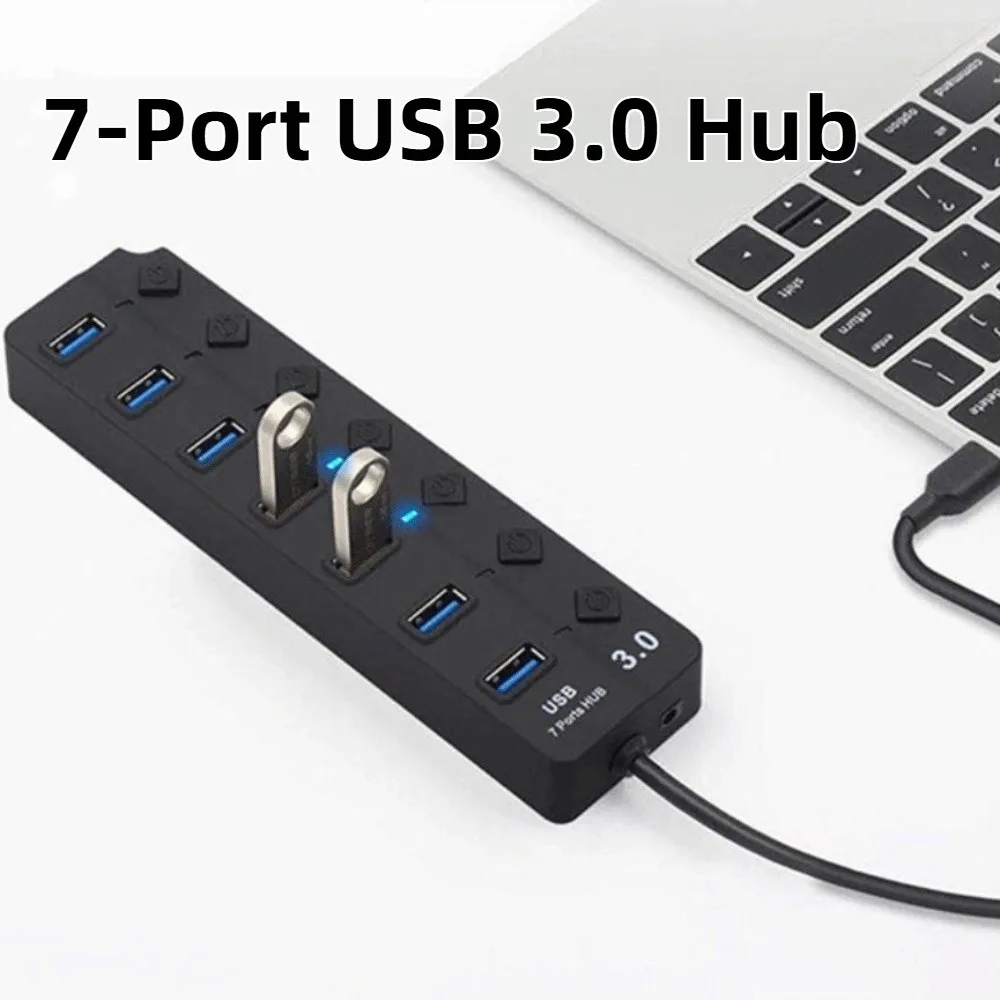 7 في 1 USB 3.0 Hub 7 منافذ مفتاح مستقل USB 3.0 الفاصل عالي السرعة متعدد الوظائف USB عالي السرعة موسع