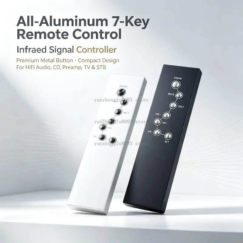 All-Aluminum Infrared Signal Remote Control, 7-Key Metal Button Controller for HiFi Audio, CD, Preamp, TV and Set-Top Box