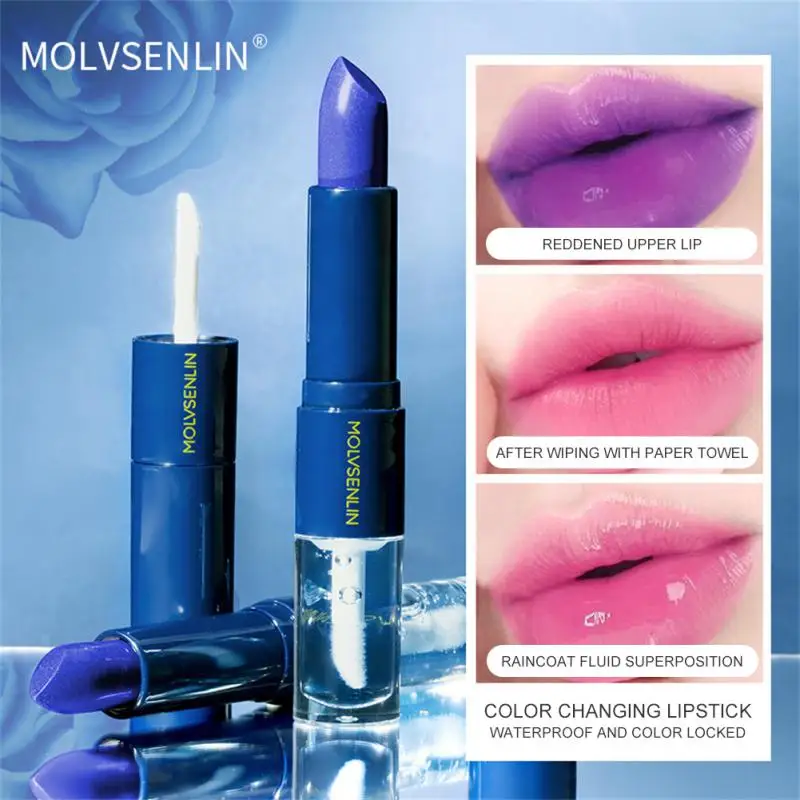 Double-ended Color Changing Lip Gloss Lipstick Raincoat Moisturizing Temperature Color Change Lip Balm Makeup Korean Cosmetics