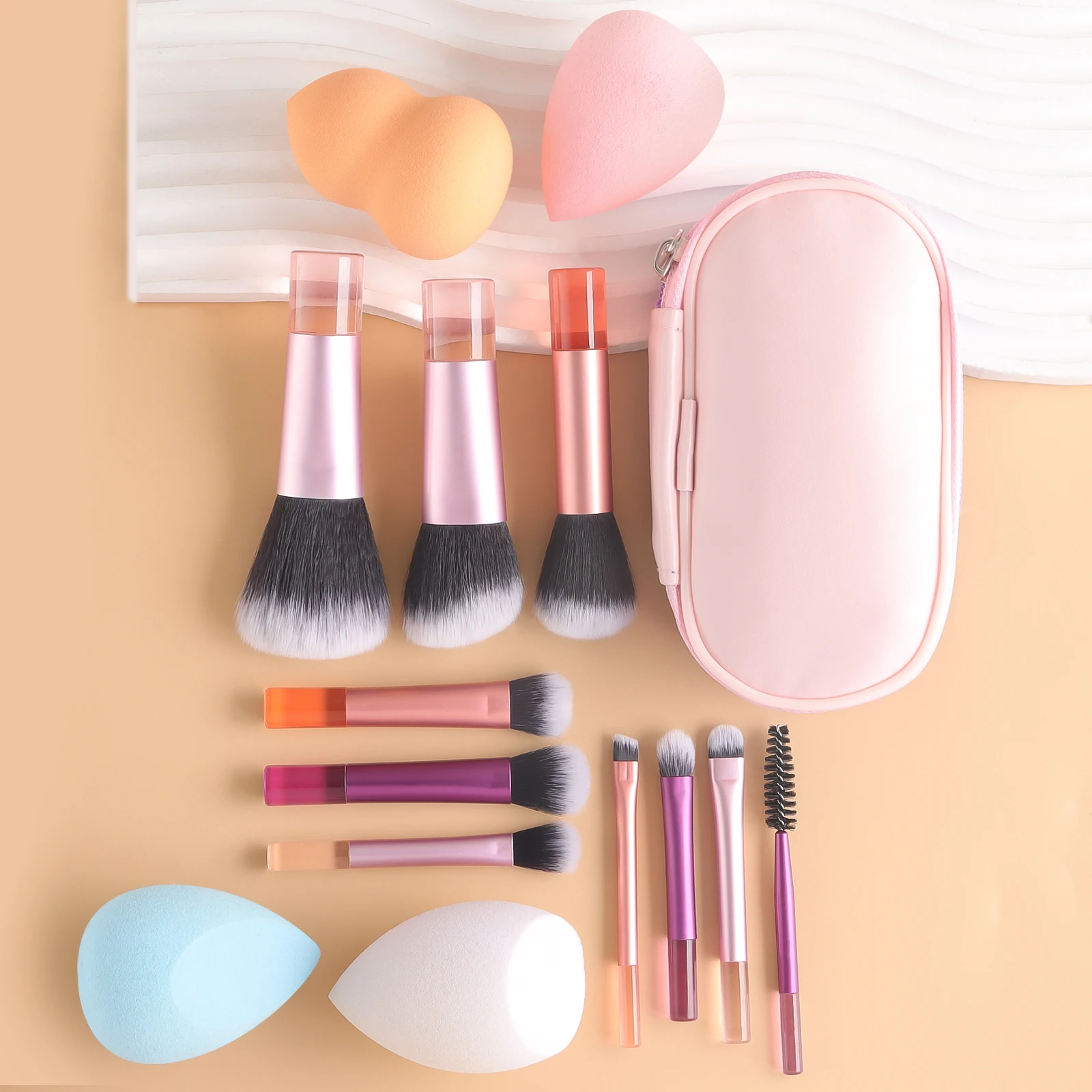 Makeup Brush Sets, 15pcs Plastic Multiple shapes Beauty Egg&Storage bag Multifunctional Cosmetic Brush For Making Up Supply