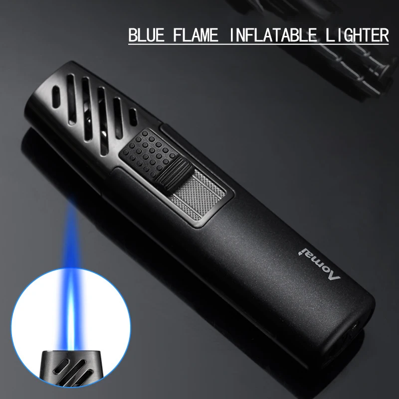 Adjustable Blue Flame Inflatable Metal Torch, Windproof Jet Lighter, No Butane Gas, BBQ Cigar