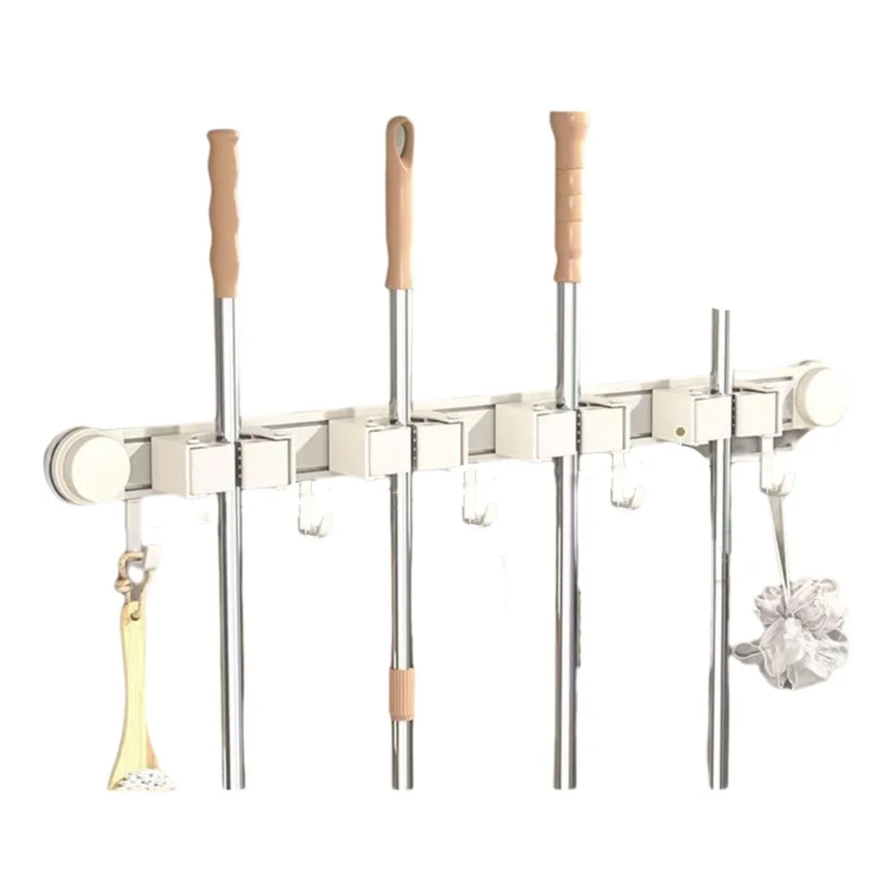 

Space Aluminum Suction Cup Mop Clamp Reusable Space Saving Broom Mop Holder Waterproof Wall Mounted Mop Storage Rack Bathroom