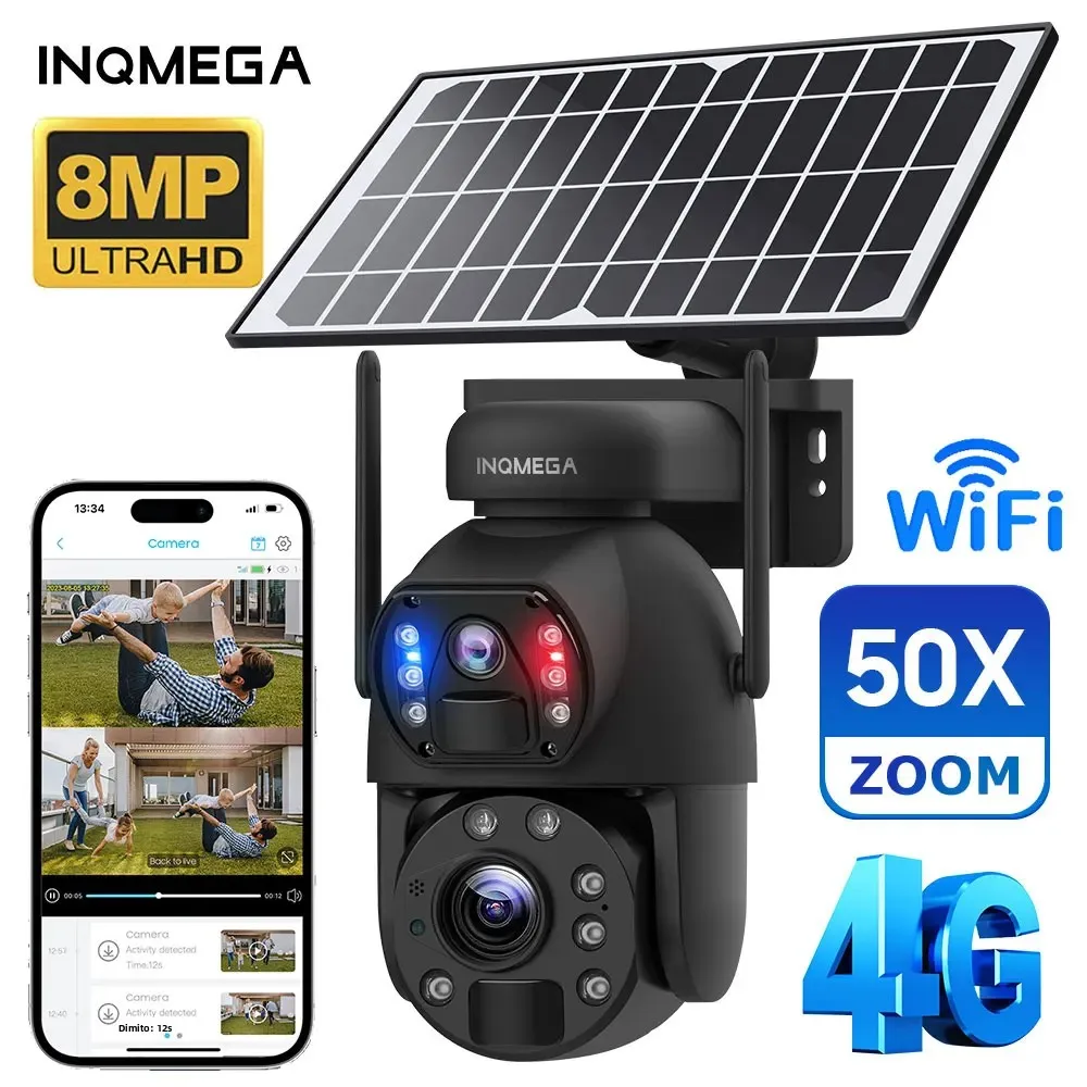 Bezprzewodowa kamera solarna 4K 50X 8MP 4G Sim Zewnętrzna kamera IP z podwójnym obiektywem Wi-Fi PIR Night Vision Ubox CCTV Ochrona bezpieczeństwa