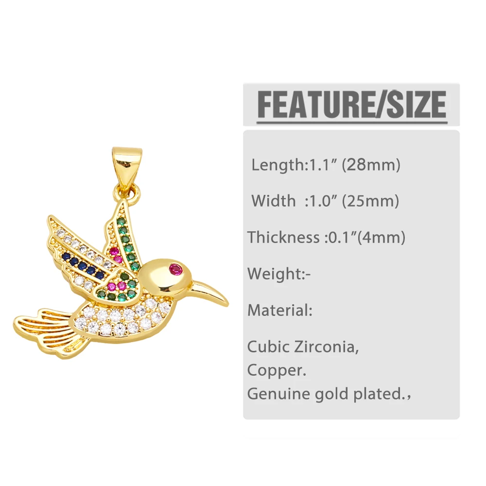 OCESRIO Multicolor Crystal Hummingbird Pendant for Necklace Copper Gold Plated CZ Animal Amulet Jewelry Making Component pdtb049